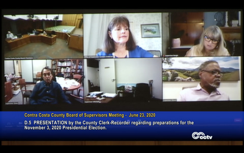 Screenshot from a virtual Board of Supervisors meeting