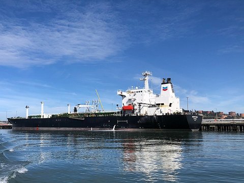 Chevron oil tanker docked in Richmond, California.