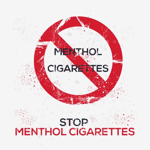 Red circle with line through the words "menthol cigarettes" above text that reads "Stop menthol cigarettes."