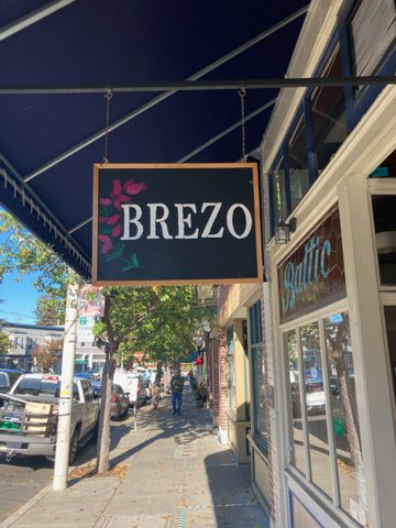 Brezo sign seen from the sidewalk