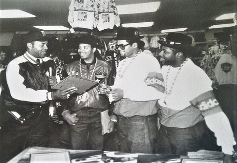 Black-and-white photo of Run-DMC