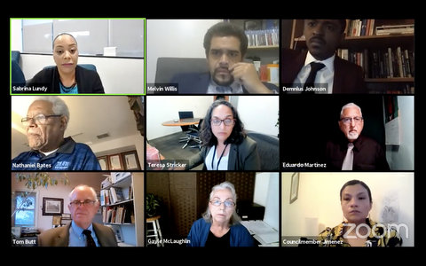 Nine people on Zoom in virtual meeting