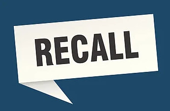 The word "recall" in a white speech bubble on a blue background.
