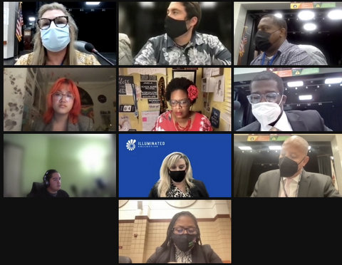 Ten people in a grid pattern in a virtual meeting