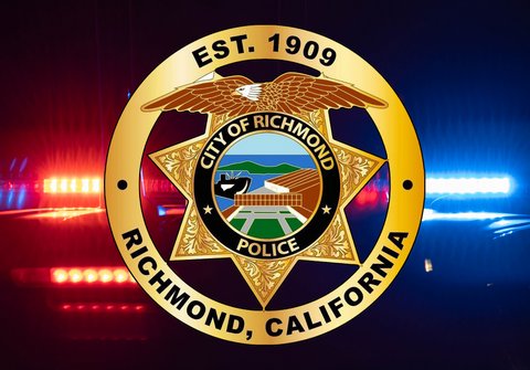 Richmond Police Department seal depicting a badge with the words "city of Richmond police" surrounded by a circle with text that says "Est. 1909 Richmond, California"