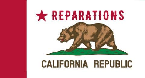 California state flag with the word "reparations" added to it