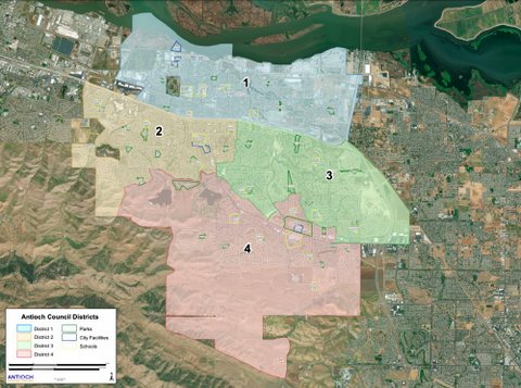 map of antioch, california showing its city voting districts