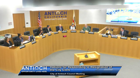 city of antioch council meeting. options for responding to resignation of the city clerk
