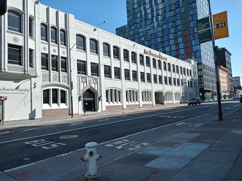 exterior of the san francisco chronicle building from across the street
