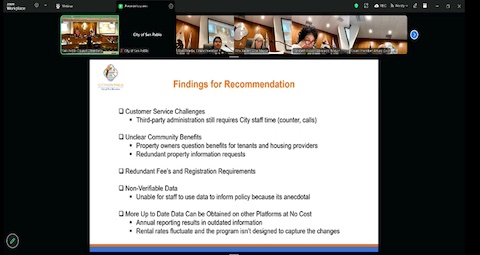 text: findings for recommendation: customer service challenges - third party administration still requires city staff time (counter, calls); unclear community benefits - property owners question benefits for tenants and housing providers, redundant property information requests; redundant fees and registration requirements; non-verifiable data - unable for staff to use data to inform policy because it's anecdotal; more up to date data can be obtained on other platforms at no additional cost - annual reporting results in outdated information, rental rates fluctuate and the program isn't designed to capture the changes